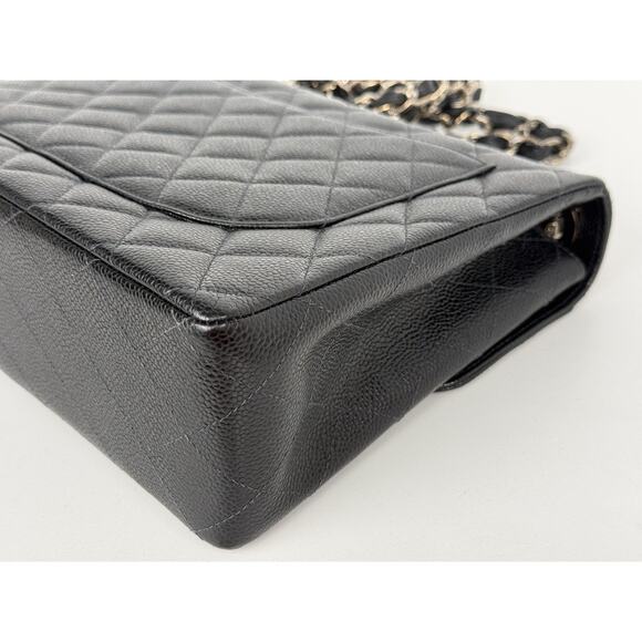 Chanel Jumbo Classic Flap Bag Black Caviar Leather Silver Hardware B-5 - Picture 12 of 16